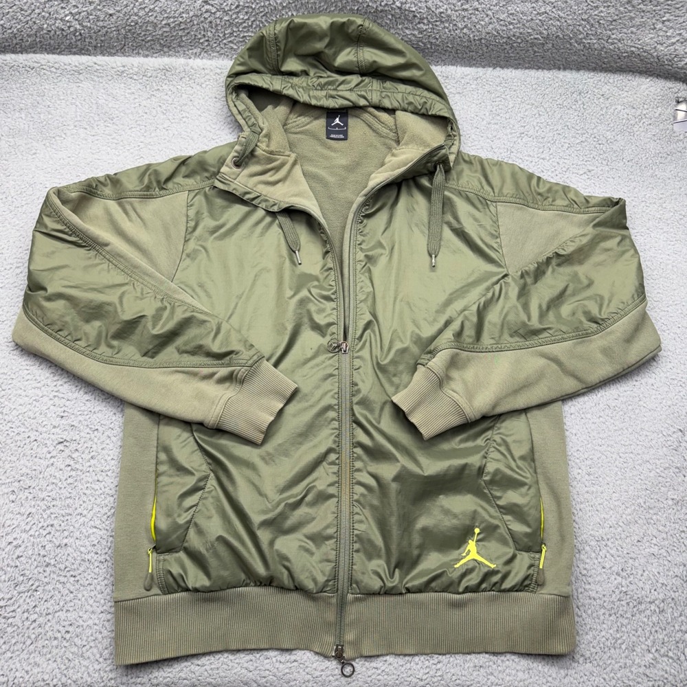 Nike‎ Air Jordan 366765-305 Mens Large Full-Zip Olive Green Hooded Jacket